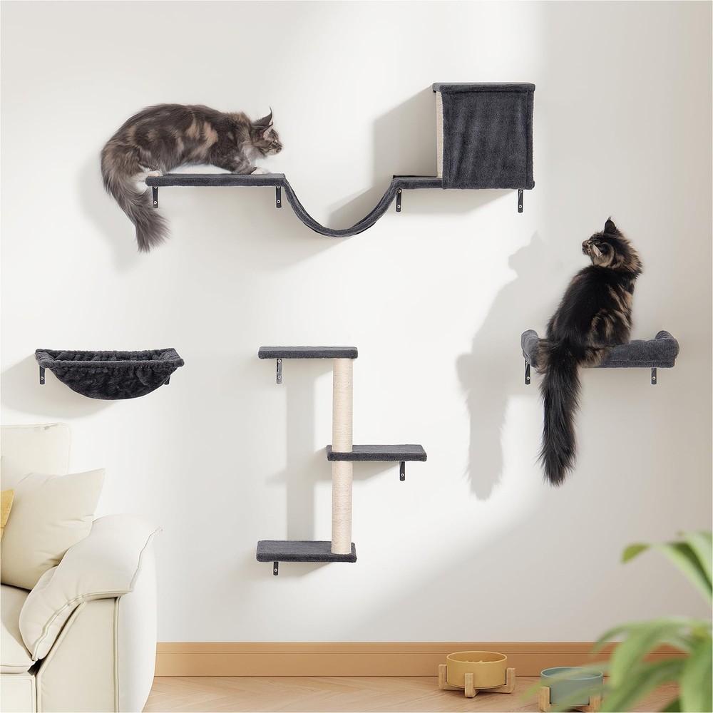 Large Cat Wall Shelves for Big Adult Cats, 5-in-1 Wall Climbing Furniture Set...