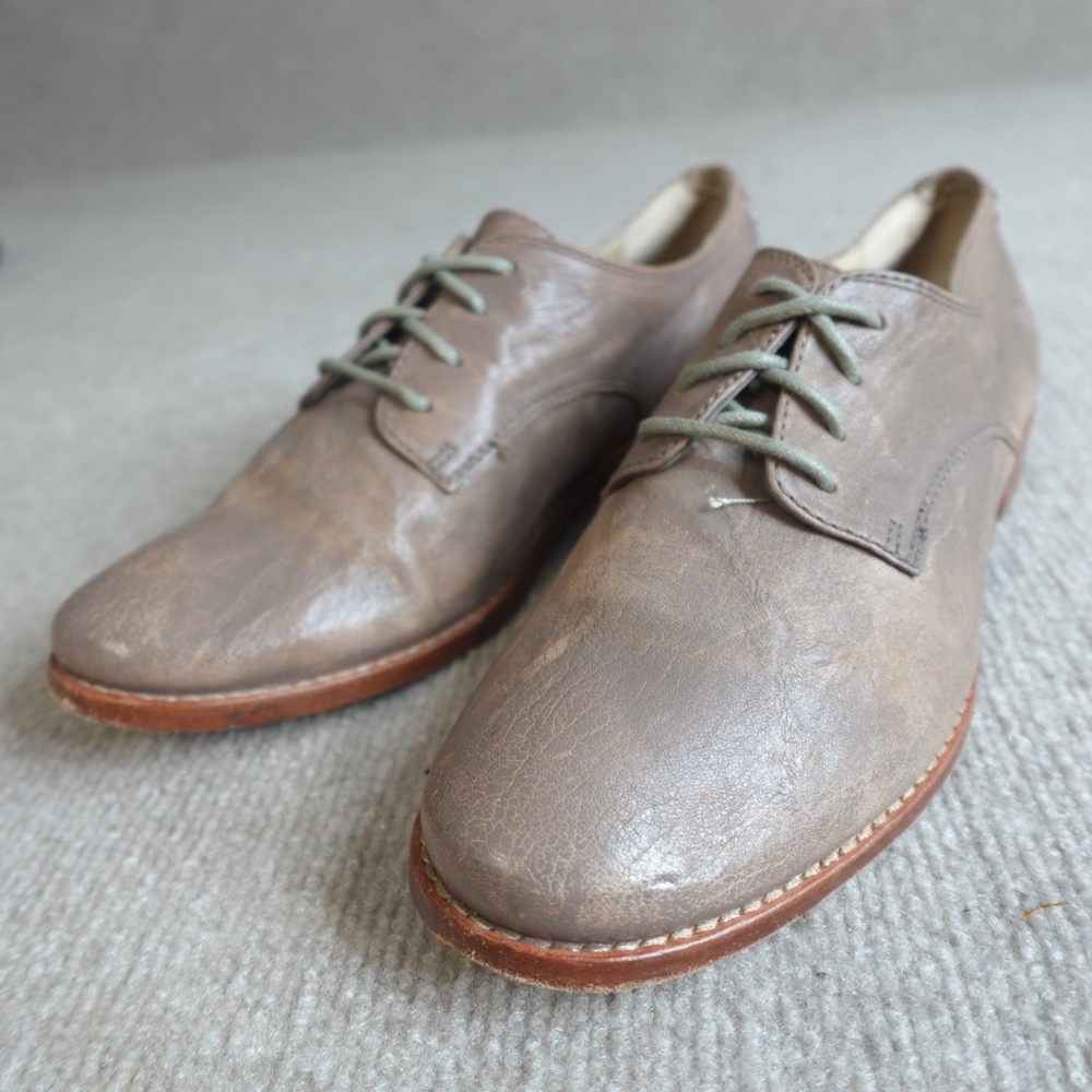Frye Womens Shoes 8 Gray Beige Leather Lace Up Anna Oxford