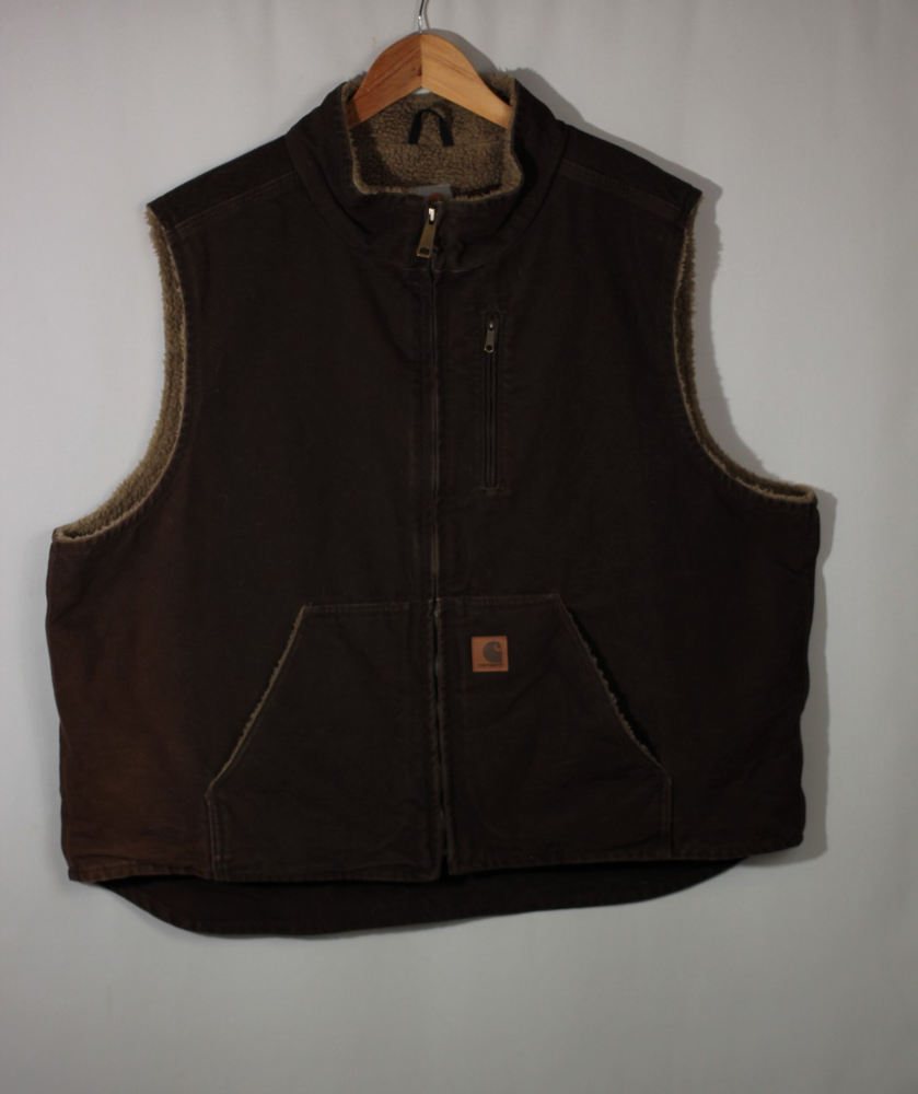 Mens Carhartt faded Brown Full-Zip Canvas workwear vest