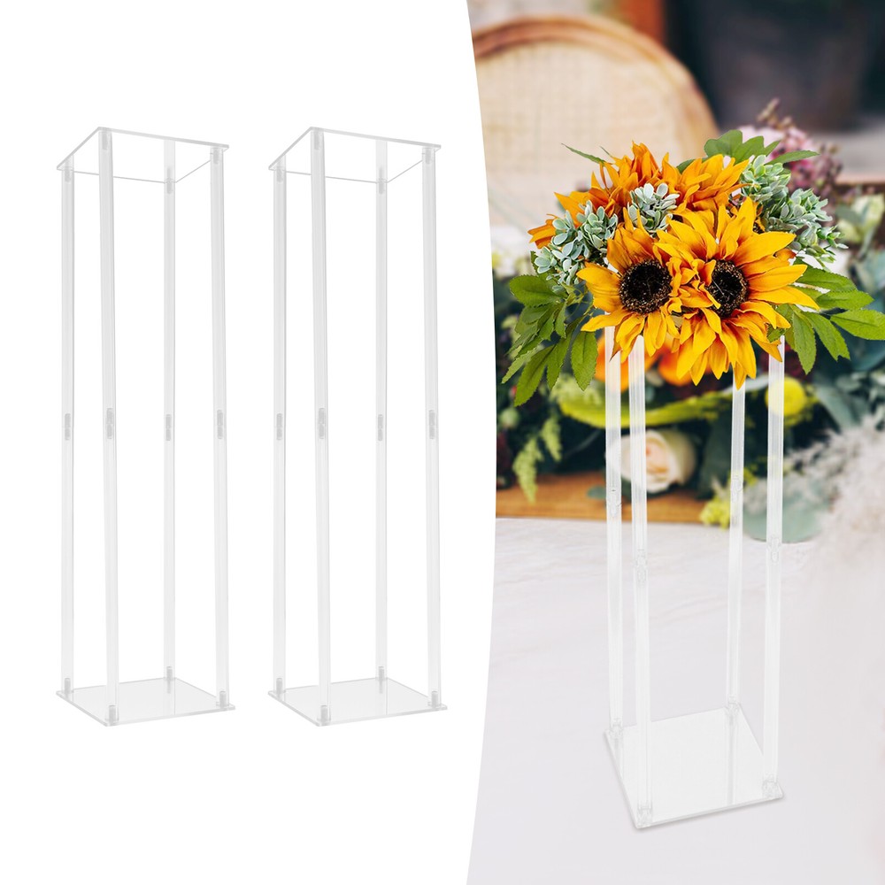 2pcs Tall Elegant Decorative Vase Column Acrylic Flower Stand Display Wedding