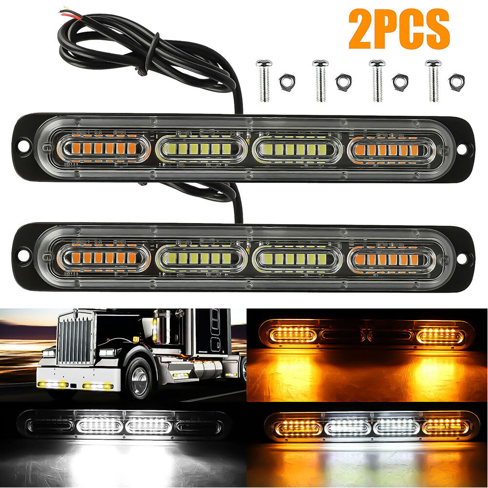 2PCS 24LED Quality Warning Hazard Flash Strobe Light Bar Car Truck Amber/White