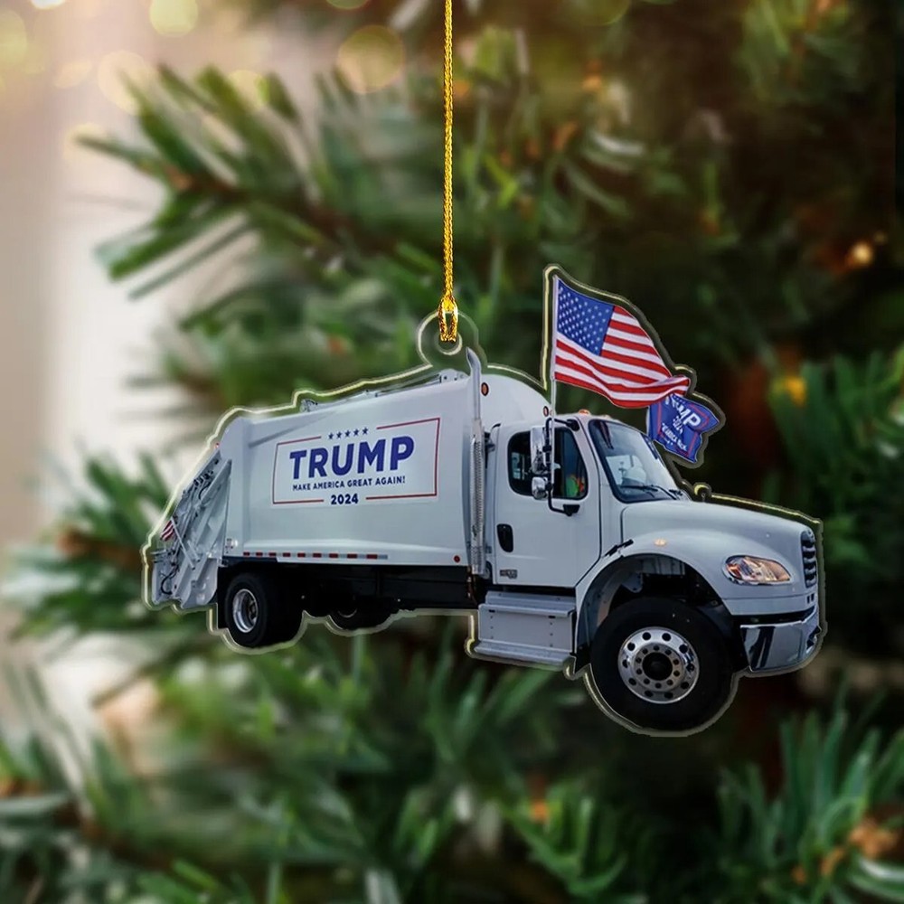 Trump Make America Great Again 2024 Garbage Truck Ornament, Trump Truck Ornament