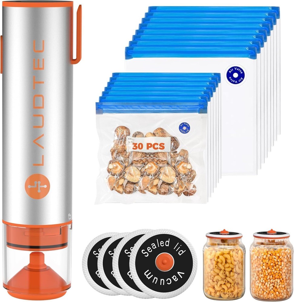 2-in-1 Handheld Vacuum Sealer with 30 Reusable Bags & Mason Jar Kit