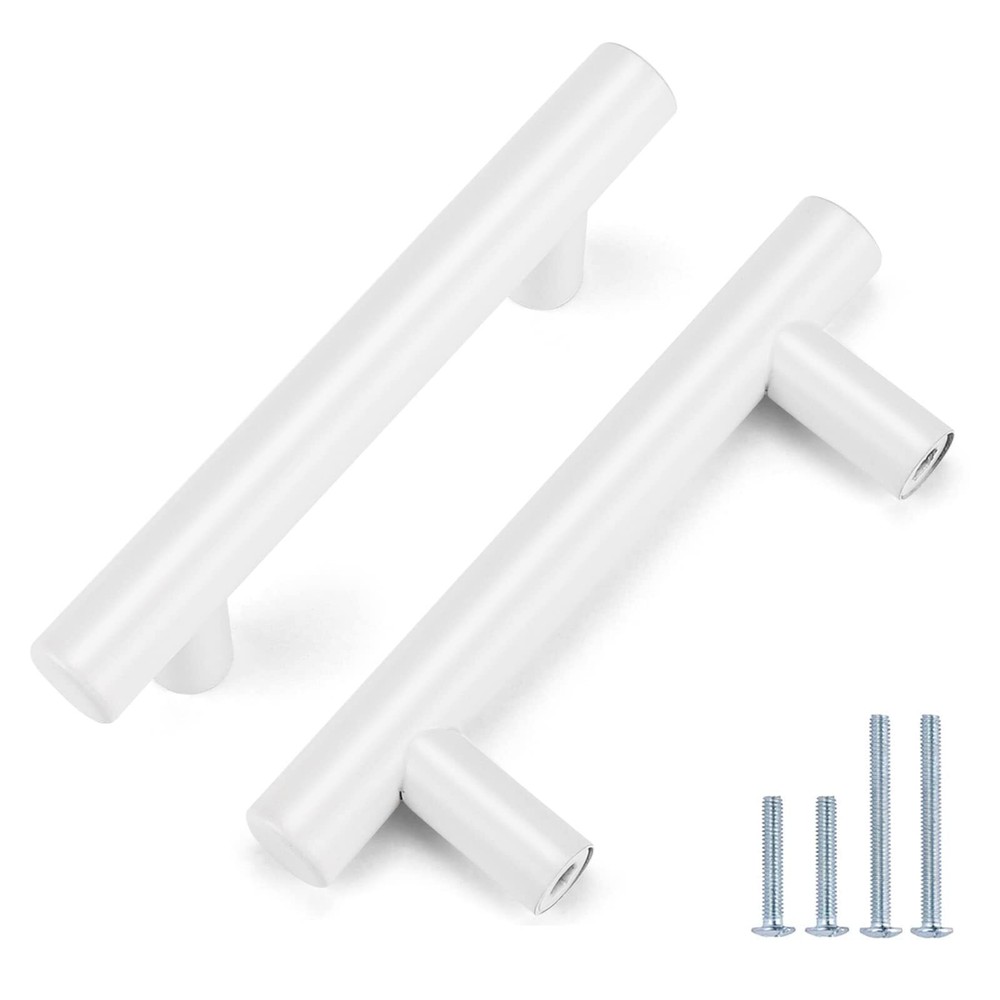 Probrico 10 Pack| 2-1/2 Inch Hole Centers White Cabinet Pulls Modern Stainless