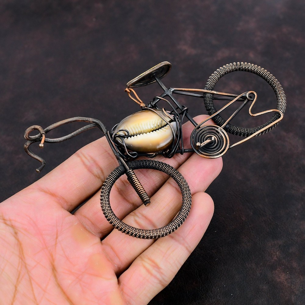 Cyber Monday Sale Copper Pear Cowrie Shell Gemstone Wire Wrapped Cycle Pendant-image