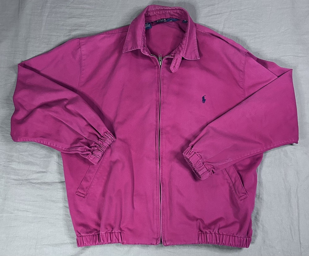 Vintage Polo Ralph Lauren Jacket Mens M Red Harrington Full Zip Chin Strap!