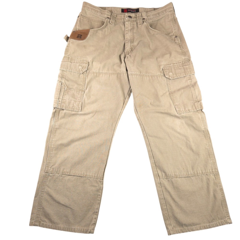 Wrangler Riggs Workwear Cargo Pants Men's 34x27 Tan Grunge Ripstop Distressed