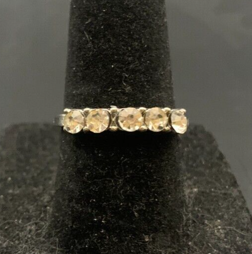 Vintage Antique Silver Tone Rhinestone CZ Ring - Size 6.5