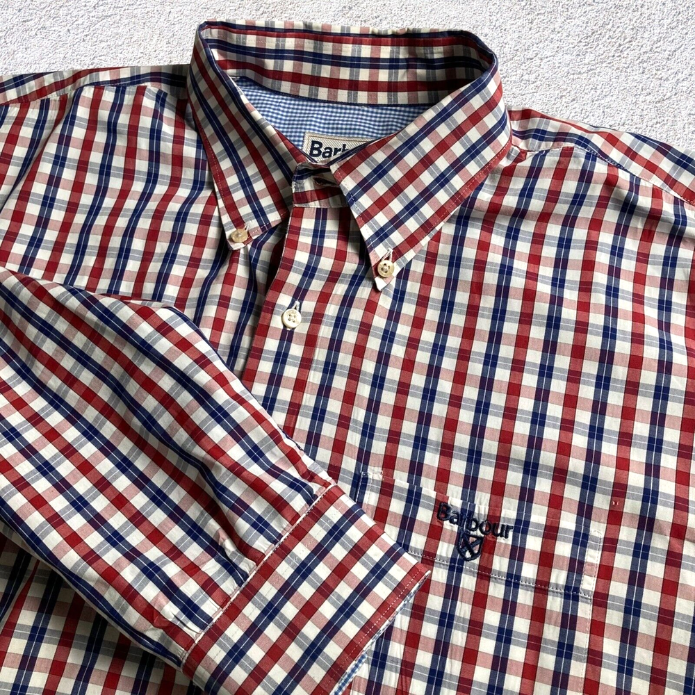 Barbour Shirt Men XL Patriotic Check Regular Fit Button Down Gingham Flip Cuff