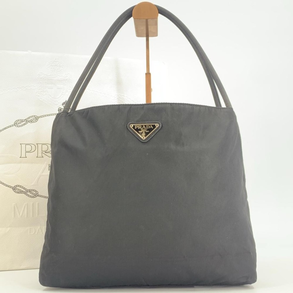 PRADA Tessuto Handbag Tote Bag Triangle Logo Plate Nylon Black From Japan Prada