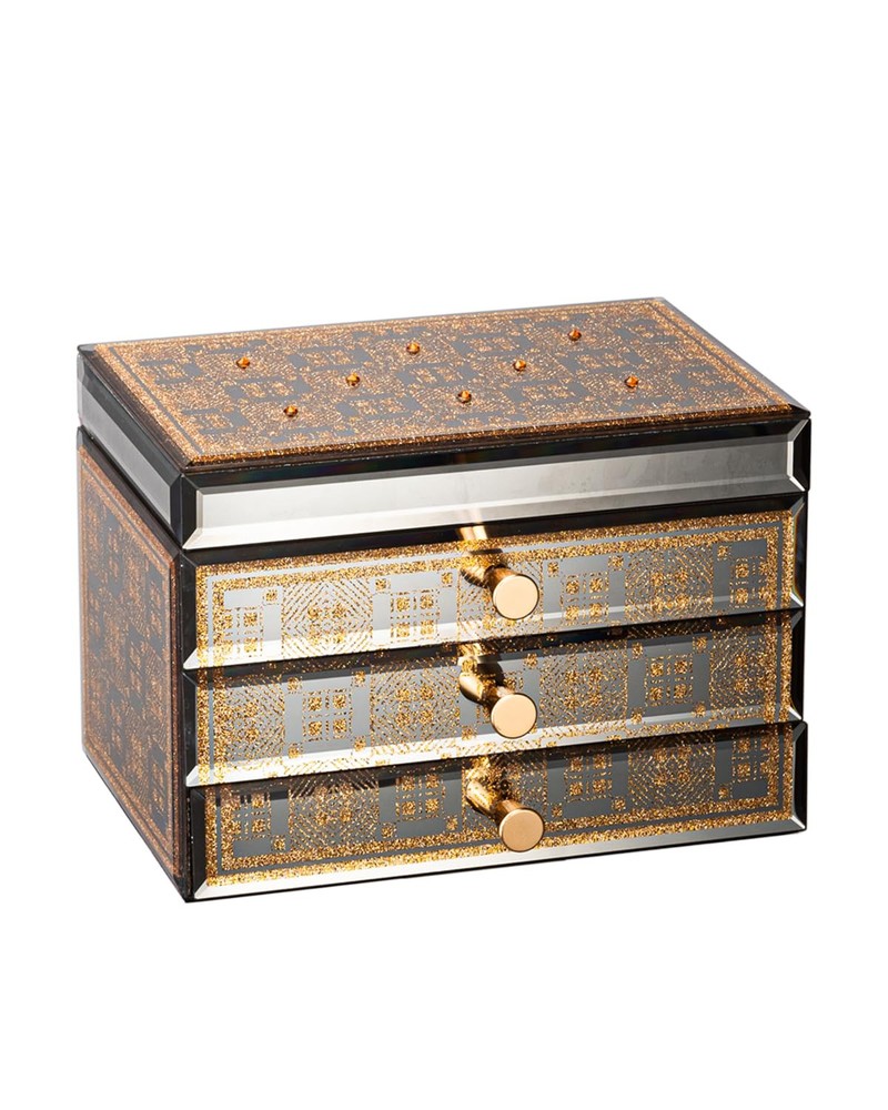 3-Layer Glass Jewelry Organizer with 2 Drawers and Storage for Rings, Earrings, and Bracelets