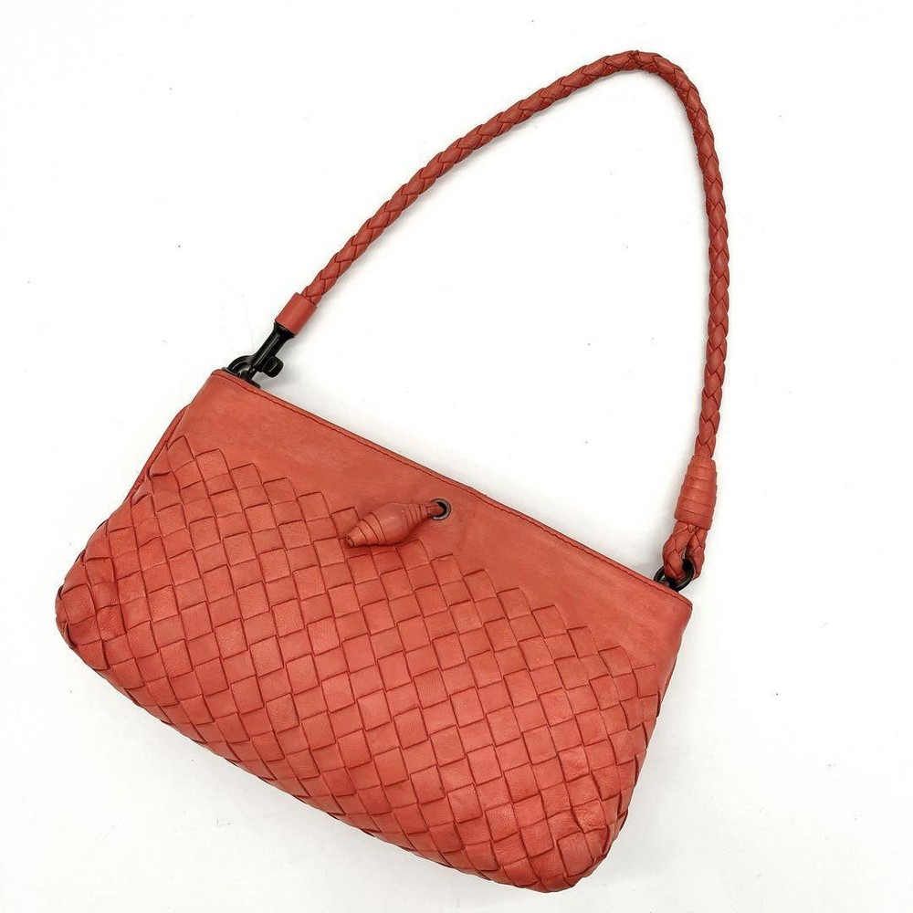 Bottega Veneta Intrecciato Shoulder Bag Orange Leather Handbag