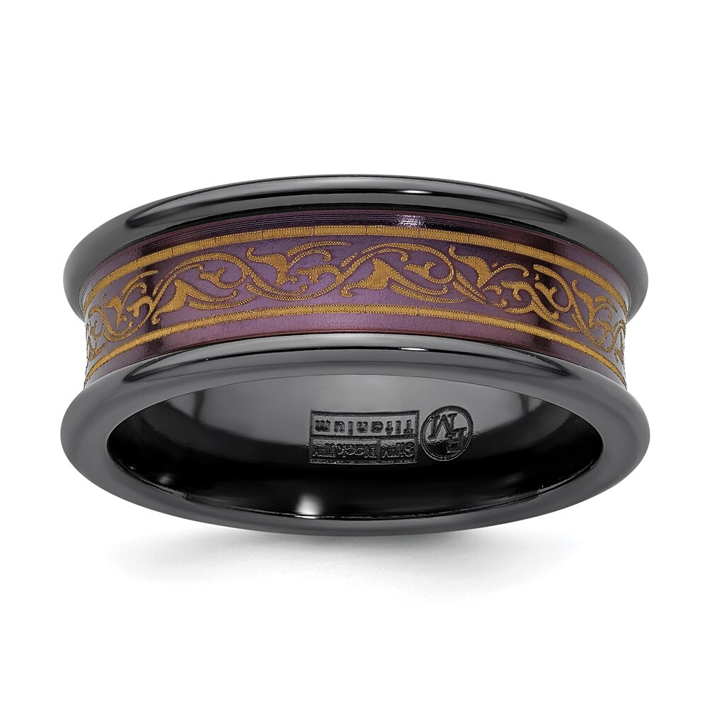 Black Titanium Copper-tone Anodized Laser Pattern 8mm Concave Band Ring Size 9