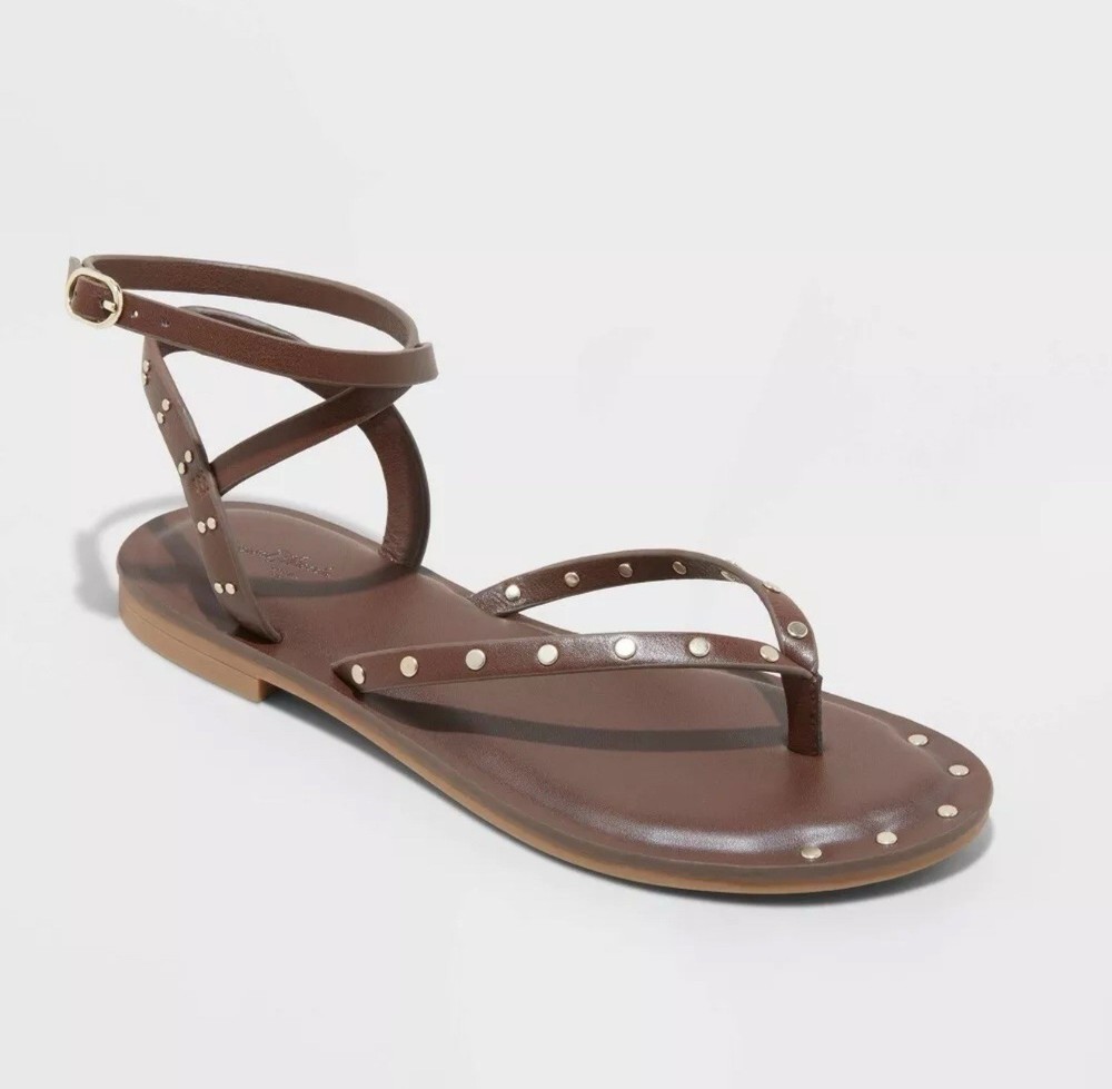 Women's Brown Studded Thong Sandals Size 7.5 - Universal Thread