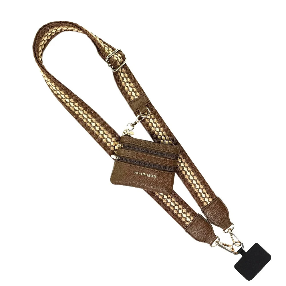 Chocolate Brown Fun Dots Pouch with Clip-On Phone Strap - Save The Girls  