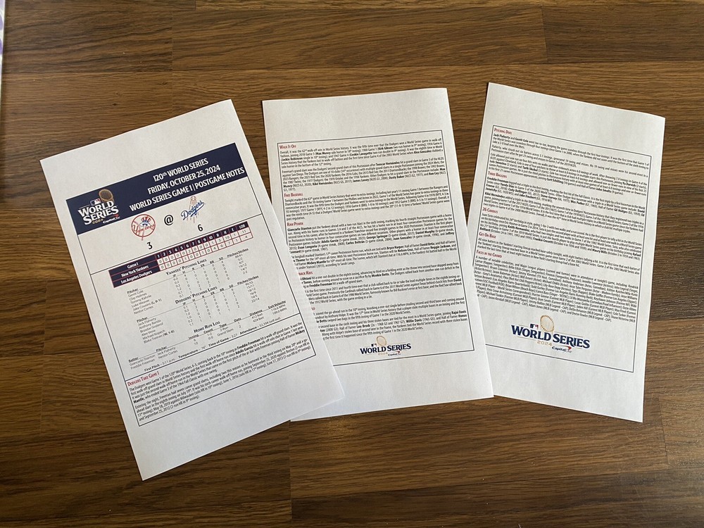 2024 Game 1 World Series - POSTGAME NOTES - Dodgers vs Yankees - Freeman Ohtani