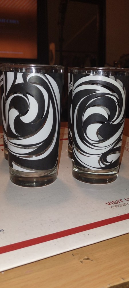 Libbey Partytime Black White Atomic Swirl Drinking Glasses Set