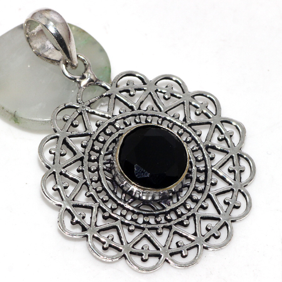 925 Silver Plated-Black Onyx Ethnic Gemstone Handmade Pendant Jewelry 2
