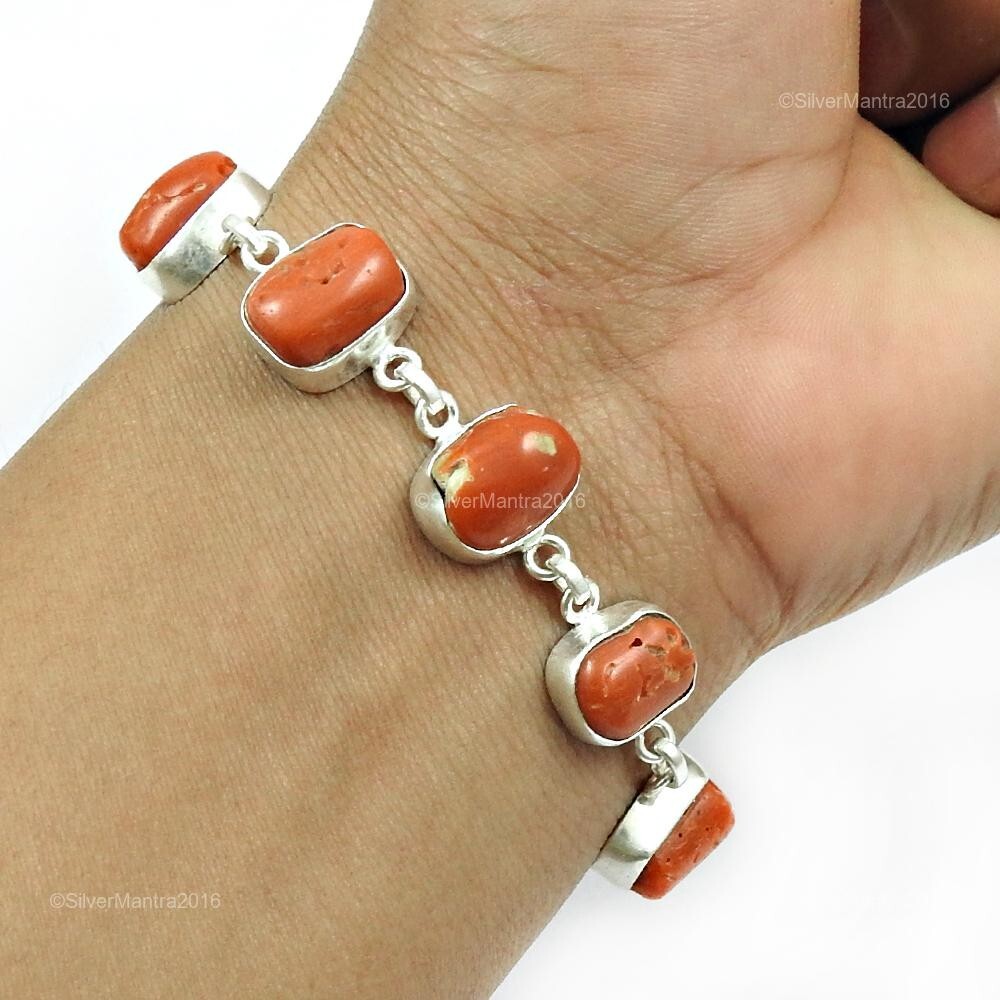 Mother's Day Coral Stone 925 Silver Root Chakra Bracelet-image