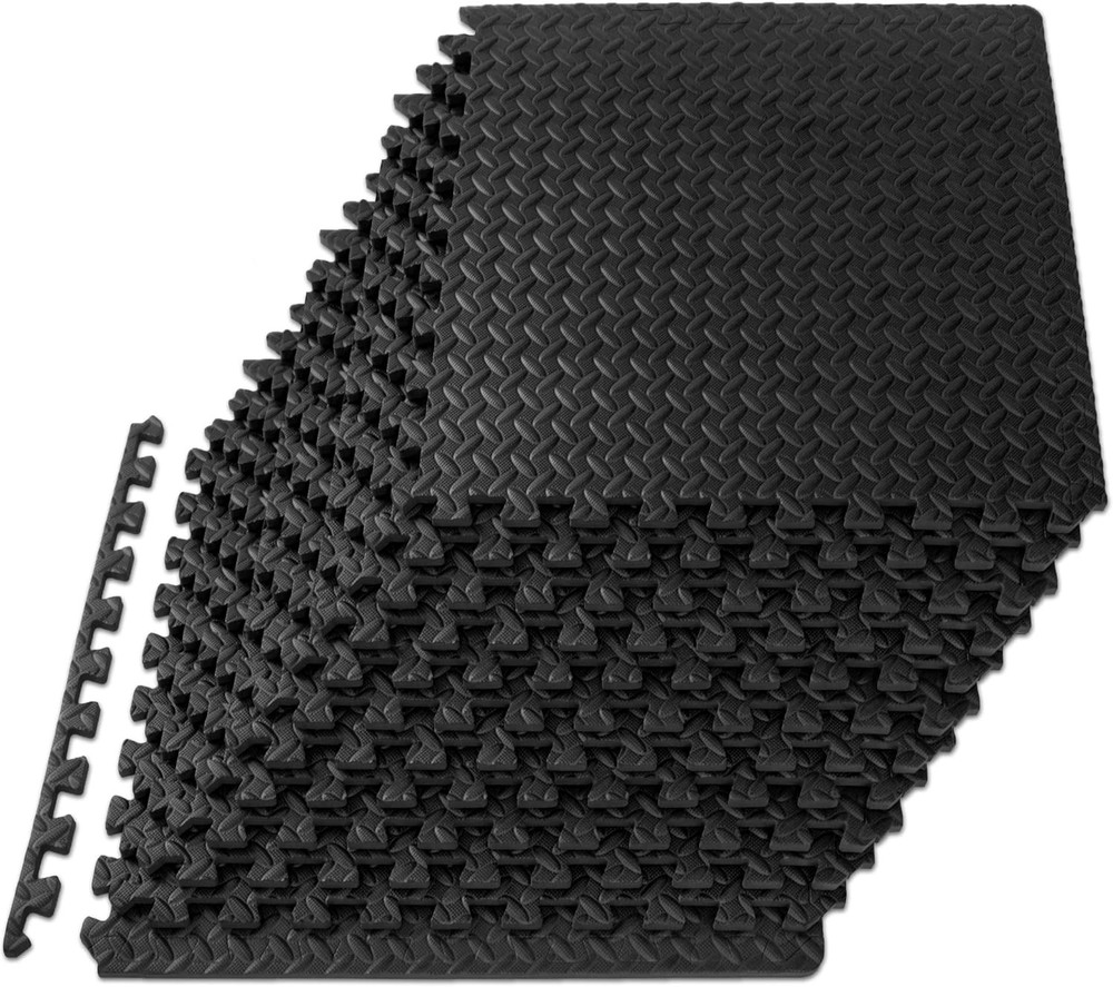 ProsourceFit 12-Pack 1/2 Inch Black Puzzle Exercise Mat Tiles 48 Sq Ft