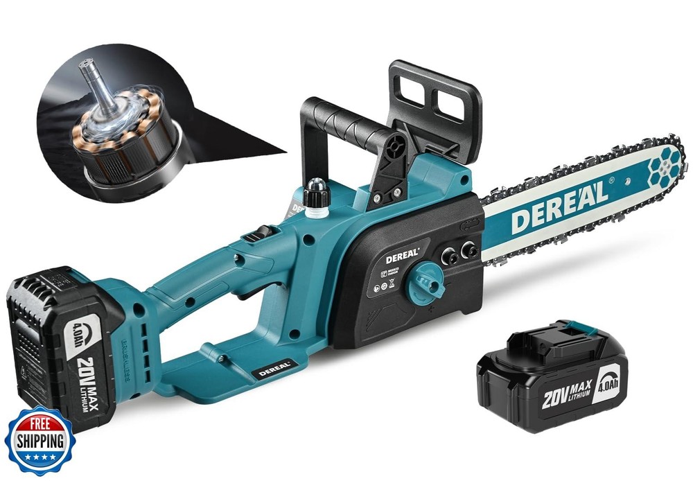 20V Brushless Cordless Electric Chainsaw with 4.0Ah Battery - 12-Inch Bar