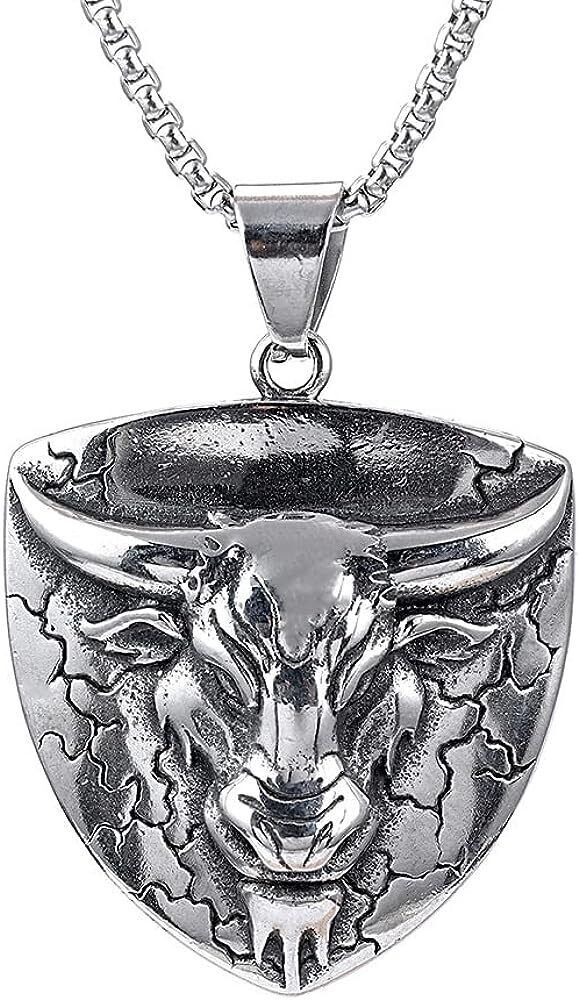 Cy trendy Men's Stainless Steel Gothic Biker Bull Head Shield Pendant Necklace