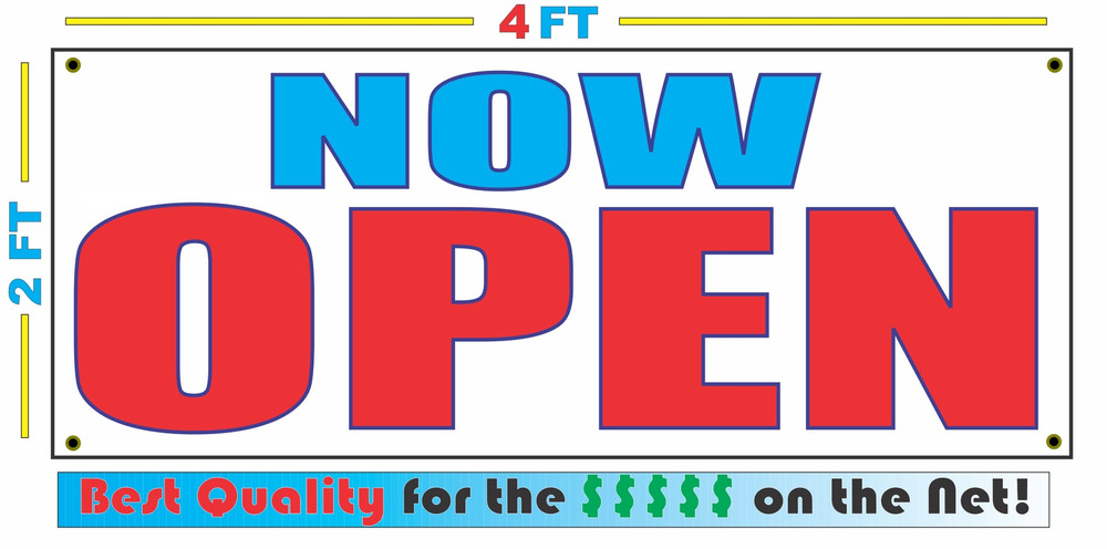 New 2x4 NOW OPEN Banner Sign – Premium Quality Discount Size for Best Value