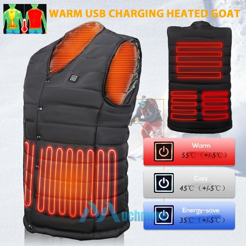 USB Electric Heated Vest V Neck Jacket 5 Zones Warm Up Thermal Cloth Body Warmer