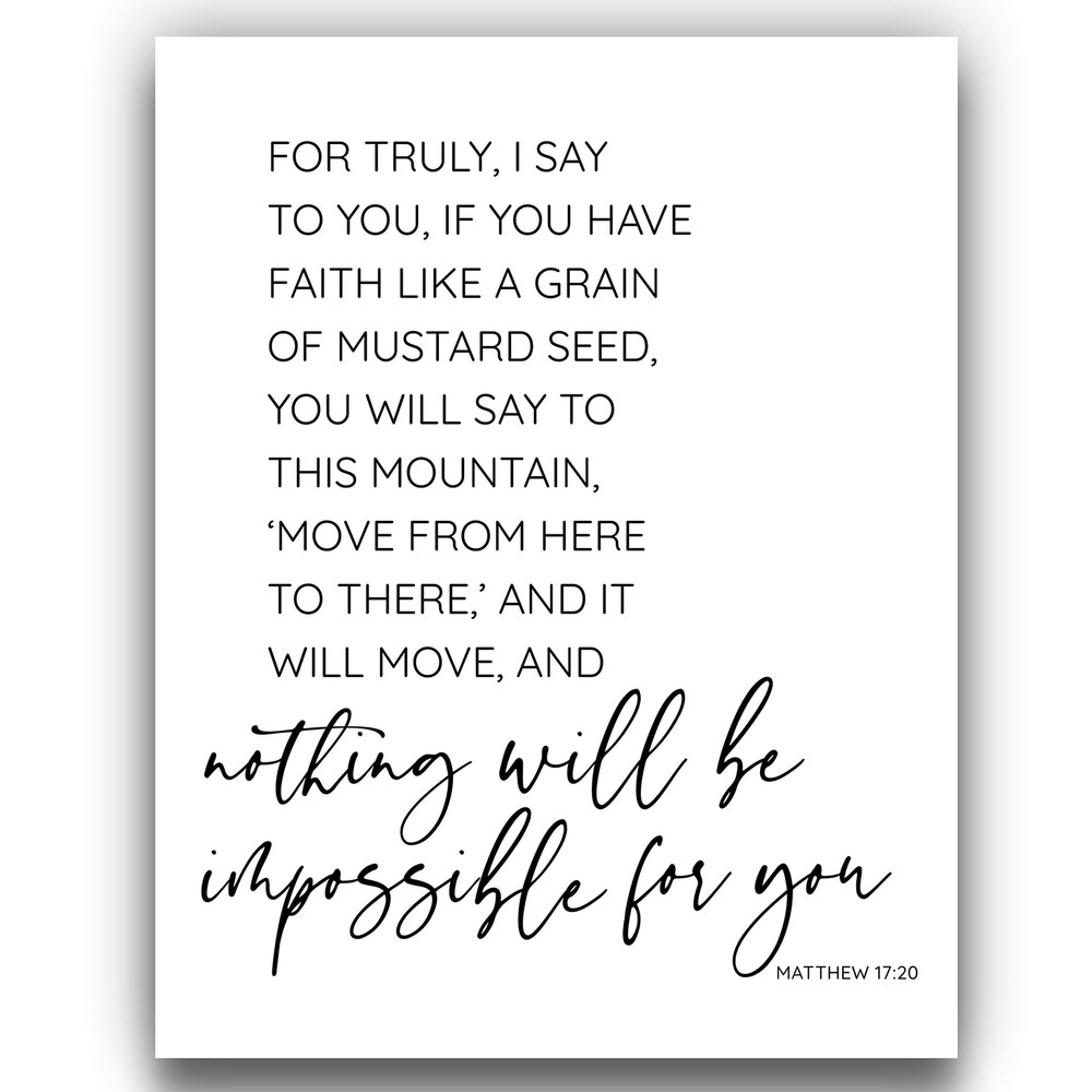 'Faith Can Move Mountains’ Wall Art | Matthew 17:20 11x14 UNFRAMED Black and ...
