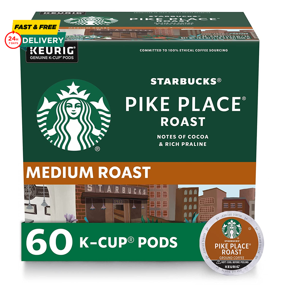 Starbucks K-Cup Coffee Pods, Medium Roast Hot or Iced Coffee, Pike Place Roast,