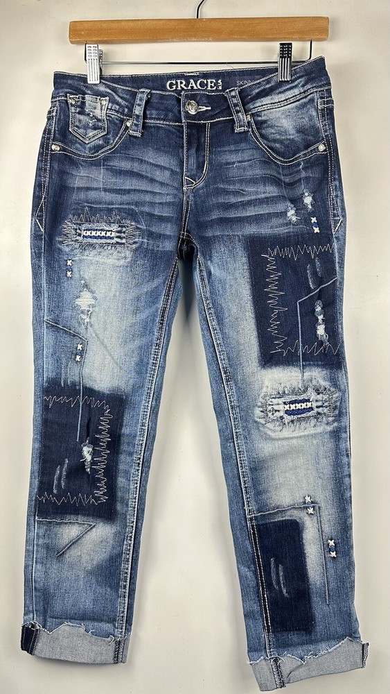 Grace in LA Distressed Stretch Boyfriend Jeans for Women - Size 26