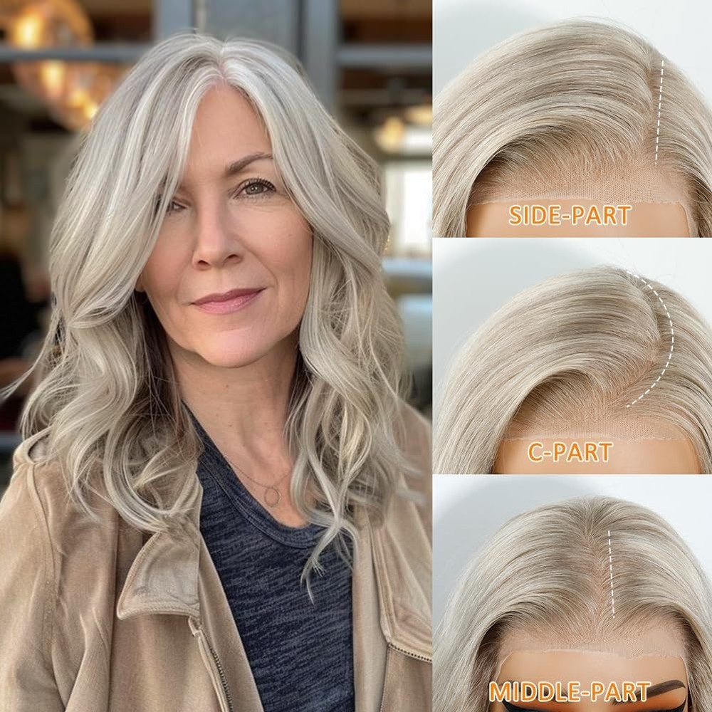 Ash Blonde Highlight Wave 100% Human Hair Wig 13x4 Lace Front Wig