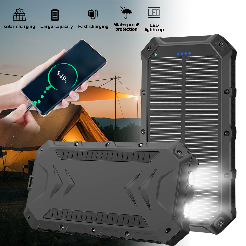 Solar Power Bank USB Portable Charger Bank Fast Charging Spare Battery 900000mAh