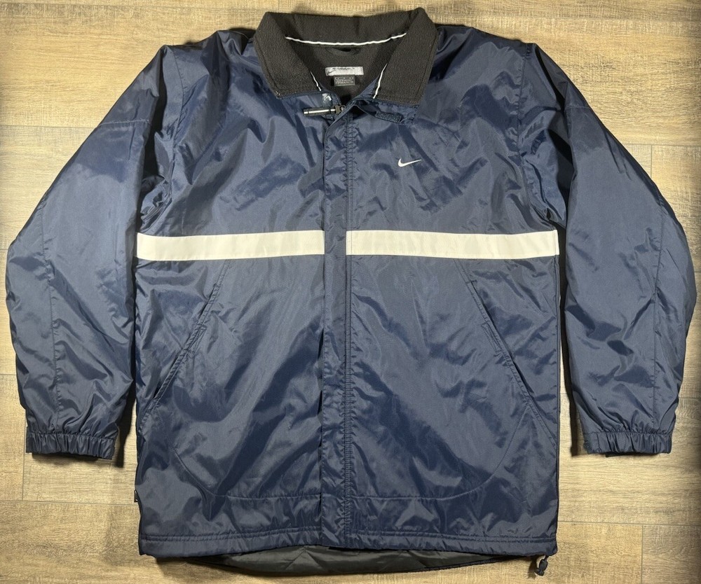 Vintage Y2K Mailman Nike Fleece Blue Full Zip Coat Jacket Mini Check Puffy Large