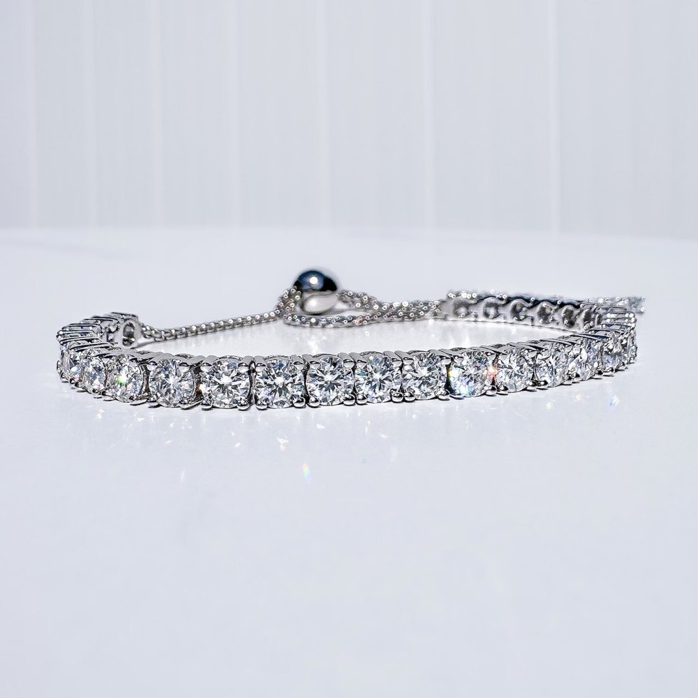 7.5Ct Round Cut Sparkling Moissanite Bolo Bracelet in 14k White Gold Plated for Women