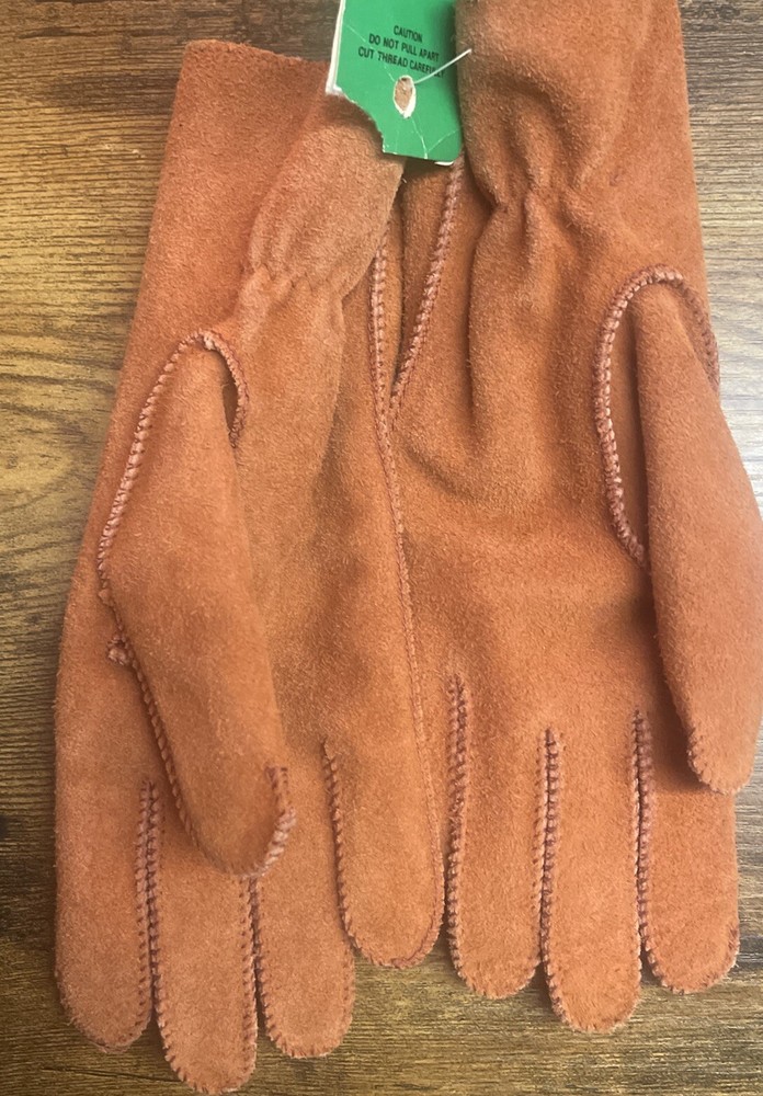 Ladies Tan M suede leather lined gloves NWT