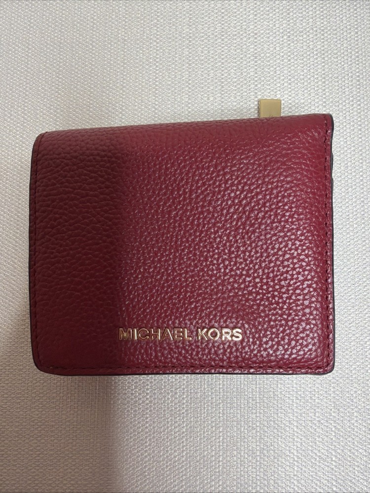 Michael Kors Red Leather Card Holder Wallet Slim Bifold MK Women’s