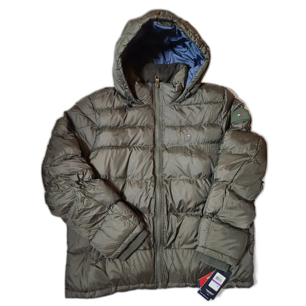 Tommy Hilfiger Men's XXL Olive Green Hooded Puffer Jacket