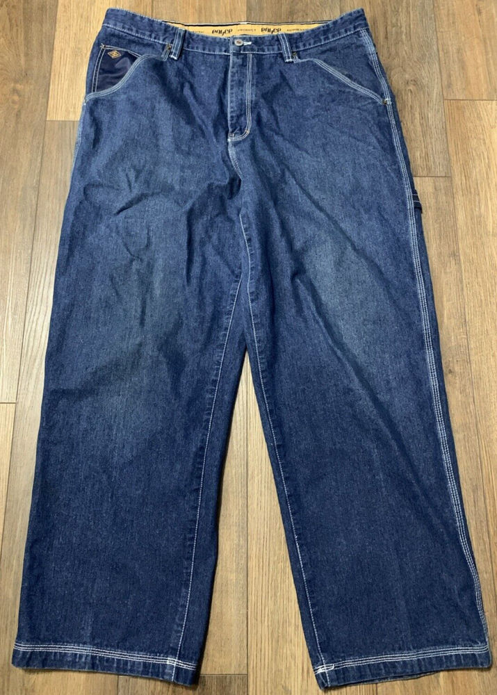 Enyce Workwear Y2K Wide Leg Baggy Jeans Mens 38x30 Blue Skater Street Style