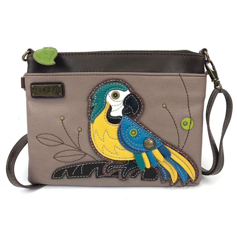 Chala Mini Crossbody Phone Purse in Tan Brown & Parrot Blue Yellow