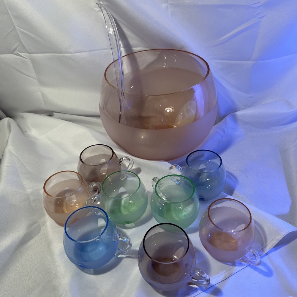 Vintage MCM Gallerie 10-Piece Punch Bowl Set by Luigi Bormioli Art Deco