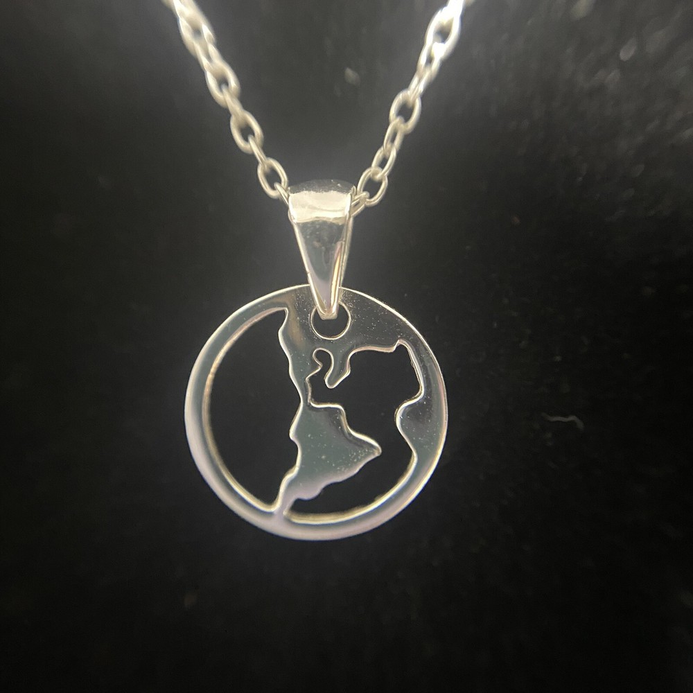 Sterling Silver Earth Pendant Necklace with 16in Rolo Chain for Women and Teens  