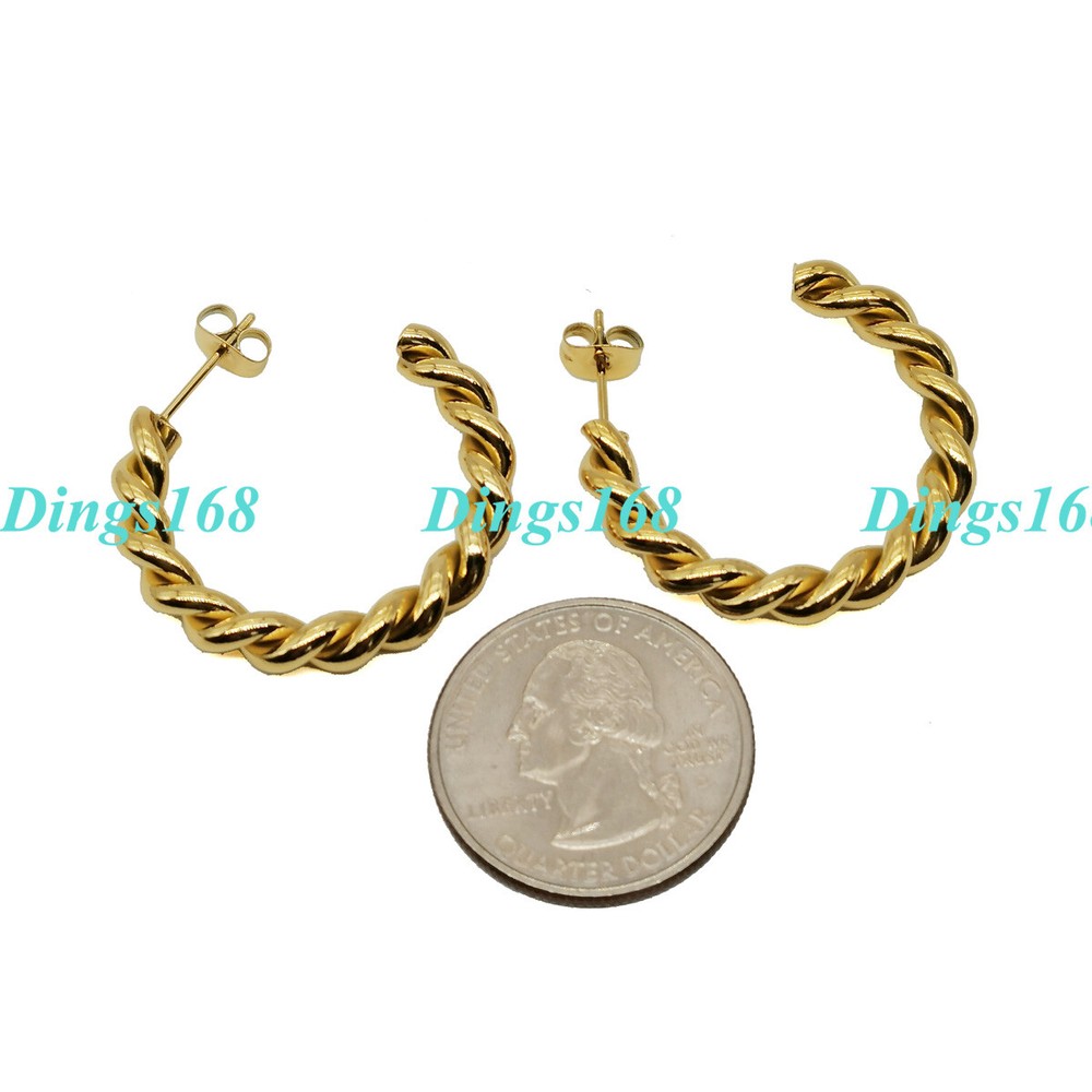 18K Gold Filled Hypoallergenic 1.25 Inch Twisted Hoop Post Earrings  