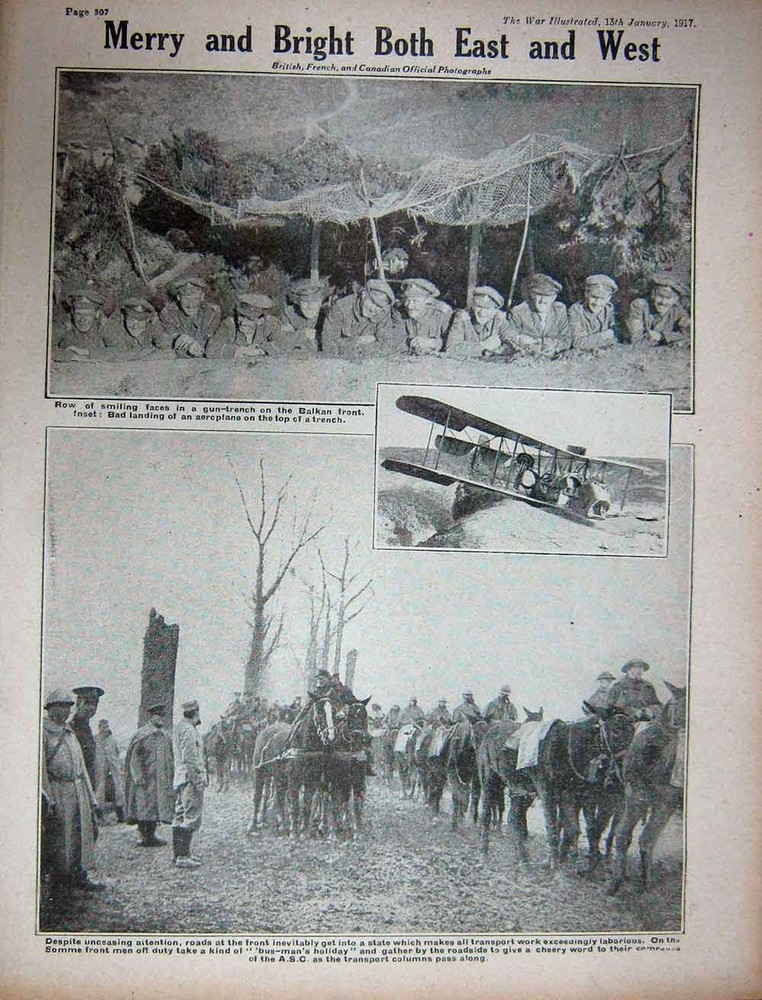 Original Old Vintage Print 1917 Ww1 Siers Gun-Trench Balkan Aeroplane A.S.C