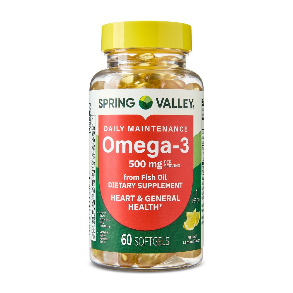 Omega-3 Fish Oil 500mg Lemon Flavor Dietary Supplement 60 Caps