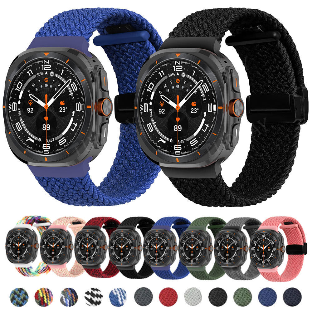 Magnetic Nylon Braided Band Strap For Samsung Galaxy Watch Ultra 47mm Smartwatch