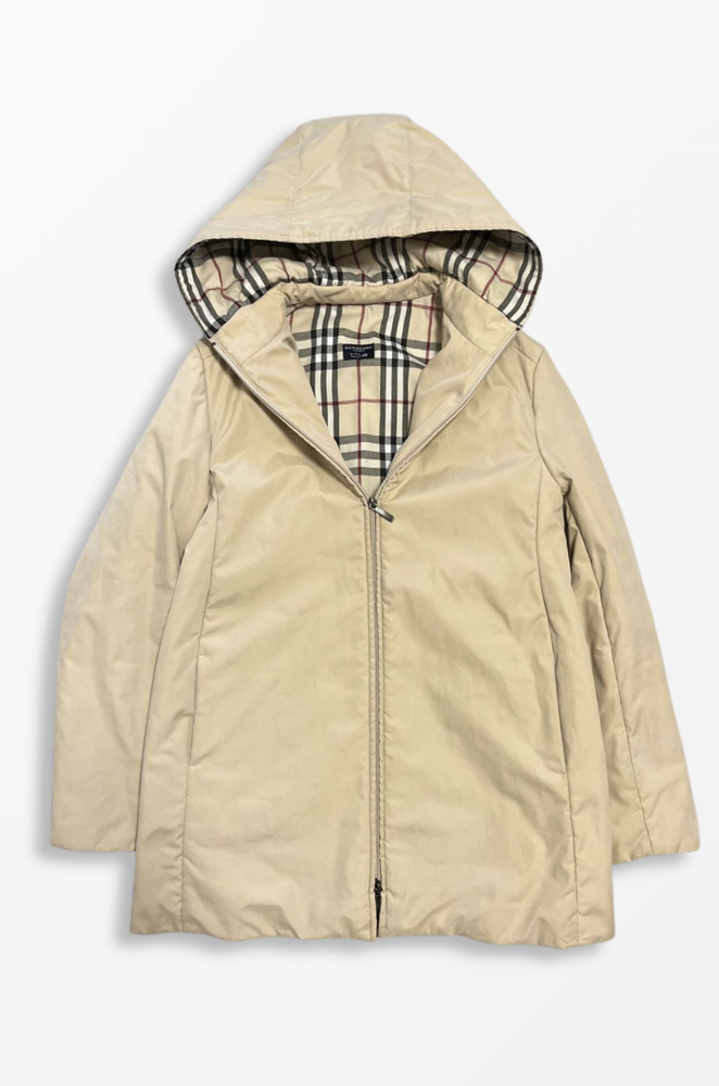 Burberry London Hooded Zip Beige Check Lining Jacket – Size IT 48