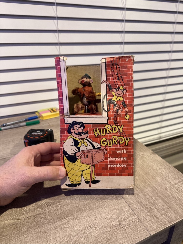 Vintage 1950’s Mattel Hurdy Gurdy With Dancing Monkey and Box