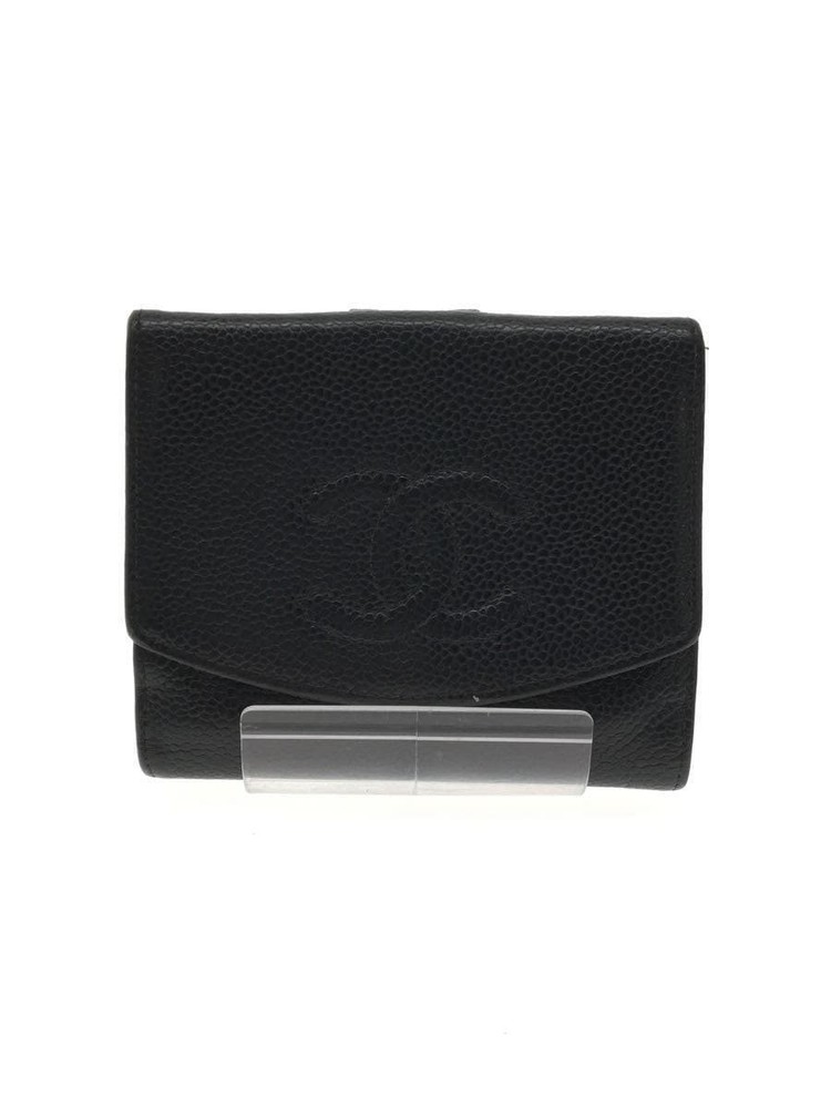 CH Bologna Compact Wallet Black Caviar Leather CC Logo Pre-Owned  