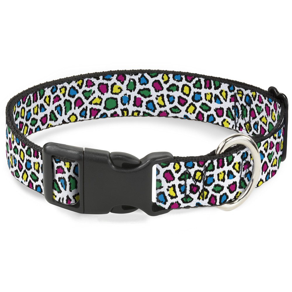 Plastic Clip Collar Leopard White/Multi Color Large 15-24